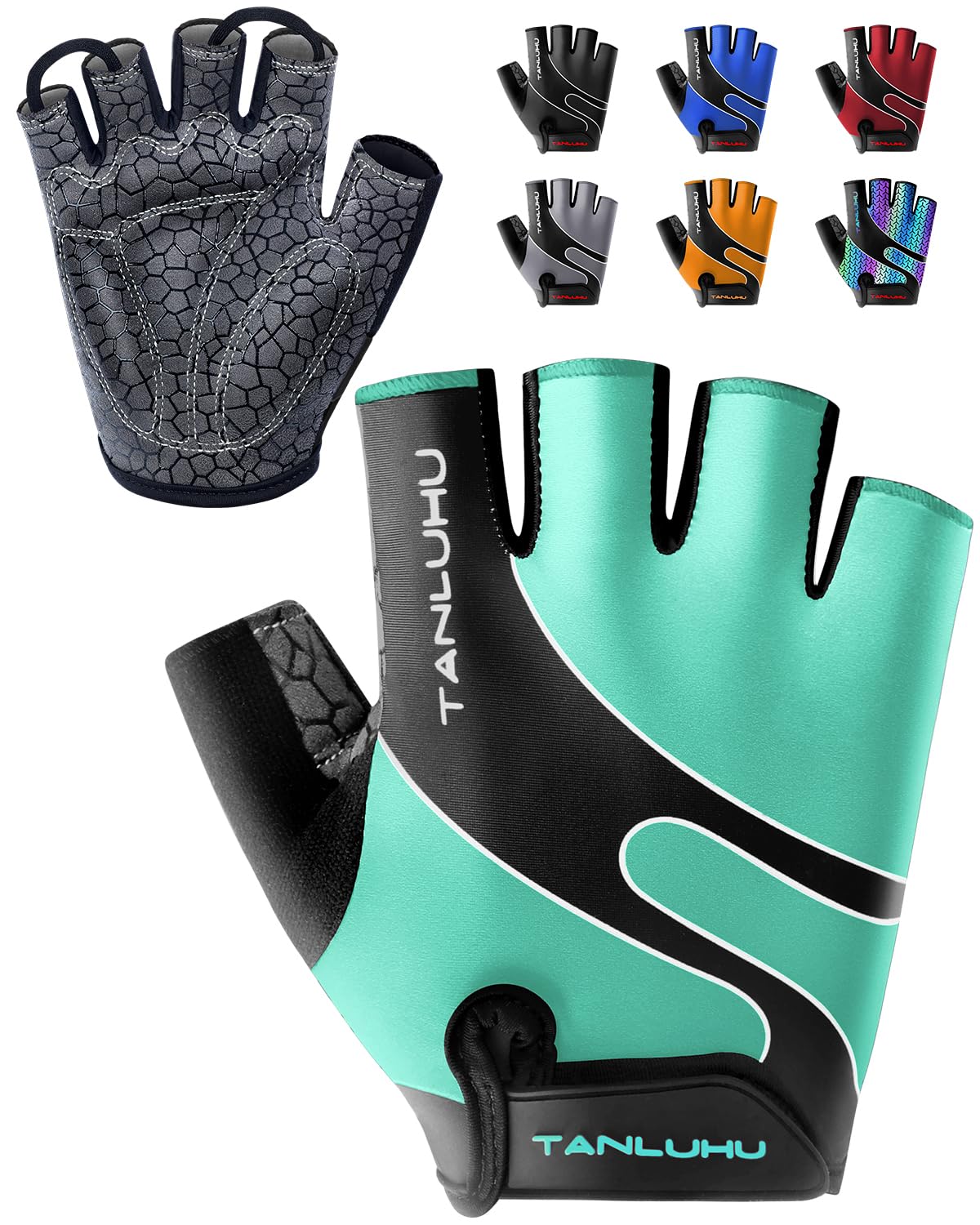 Tanluhu Cycling Gloves - Mountain Bike Half Finger Road Riding Gloves, Breathable, Shock-Absorbing, for Men and Women