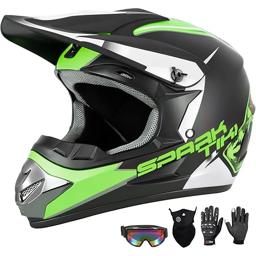 Youth Motocross Helmet Dirt Bike Helmet,ATV Motorcycle Helmet,Outdoor Dirt Bike Helmets,DOT Approved,Off-Road Helmets with Gloves Goggles Face Shield 4-Piece Set