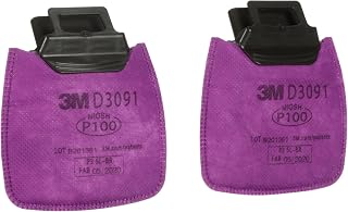 3M P100 Respirator Filter, Secure Click D3091 Protection Against Certain Oil and Non-Oil Based Particulates, NIOSH Approved, Dual-Flow for Easier Breathing, 1 Pair