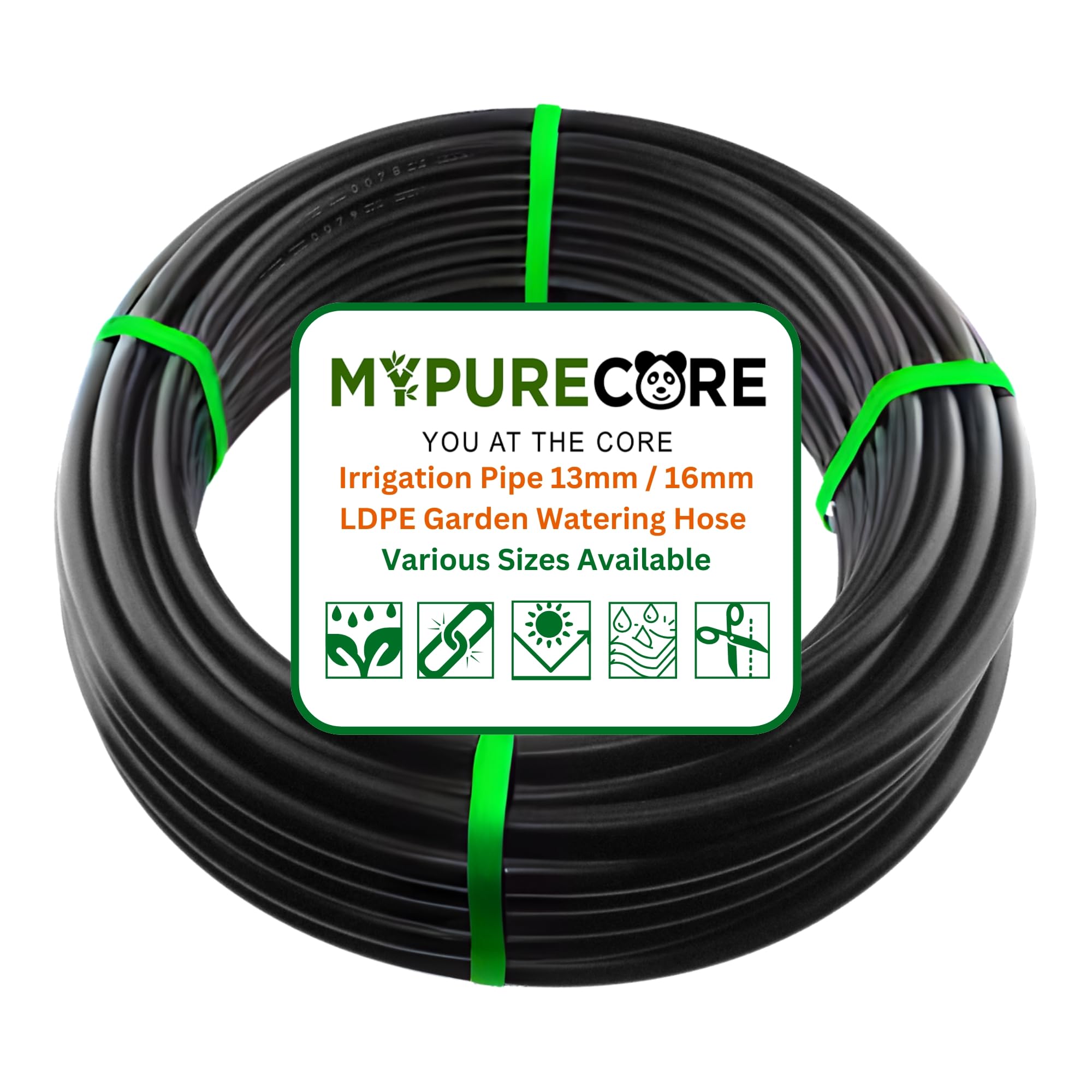 MYPURECORE Irrigation Pipe 13mm / 16mm LDPE Garden Watering Hose – Heavy Duty UV Resistant Black Tubing Roll for Drip System, Greenhouse, Outdoor Plant Irrigation – Flexible Hose Pipe (25m)