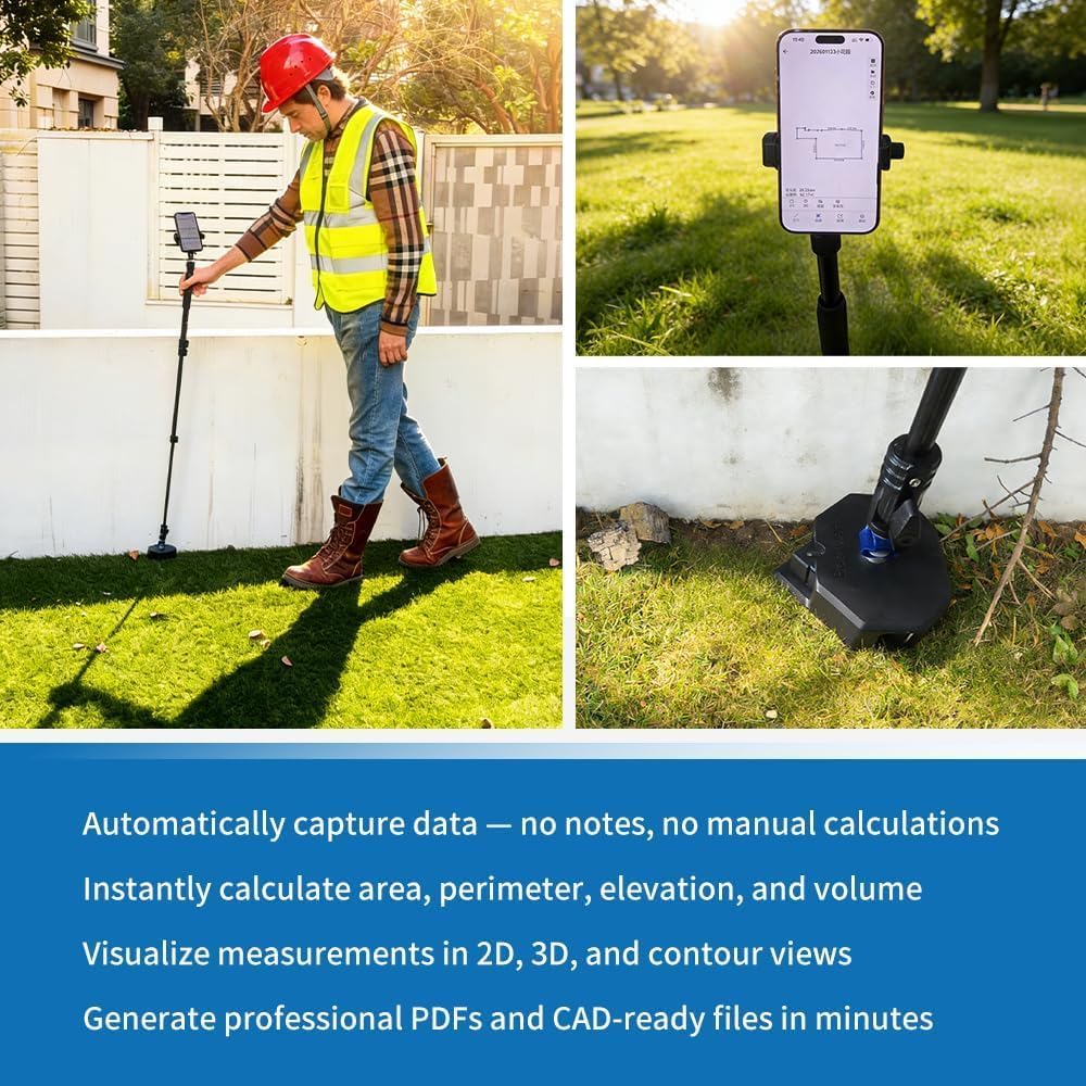 Motion-Based Measuring Tool: Professional 3D Site Mapping Device for Irregular Spaces, Digital Area & Perimeter Measure for Construction, Landscaping & Paving