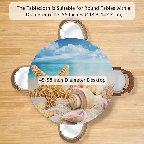 Miniatura 2 de Mantel Redondo con Elástico para Mesa de Playa, Diseño de Estrella de Mar, Cubierta de Mesa Circular, Impermeable, Lavable, de Poliéster, Pequeñas