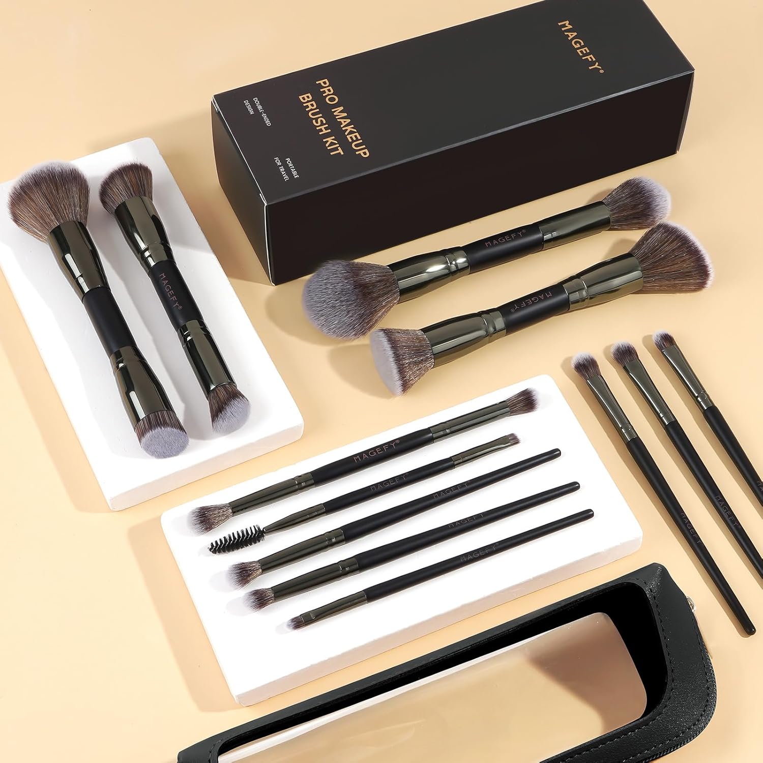 MAGEFY Makeup Brushes 12Pcs with Bag, Double-End Multi-functional for Foundation Powder Blush Eyeliner Eyeshadows brushes with Gift Box,Black - Image 6