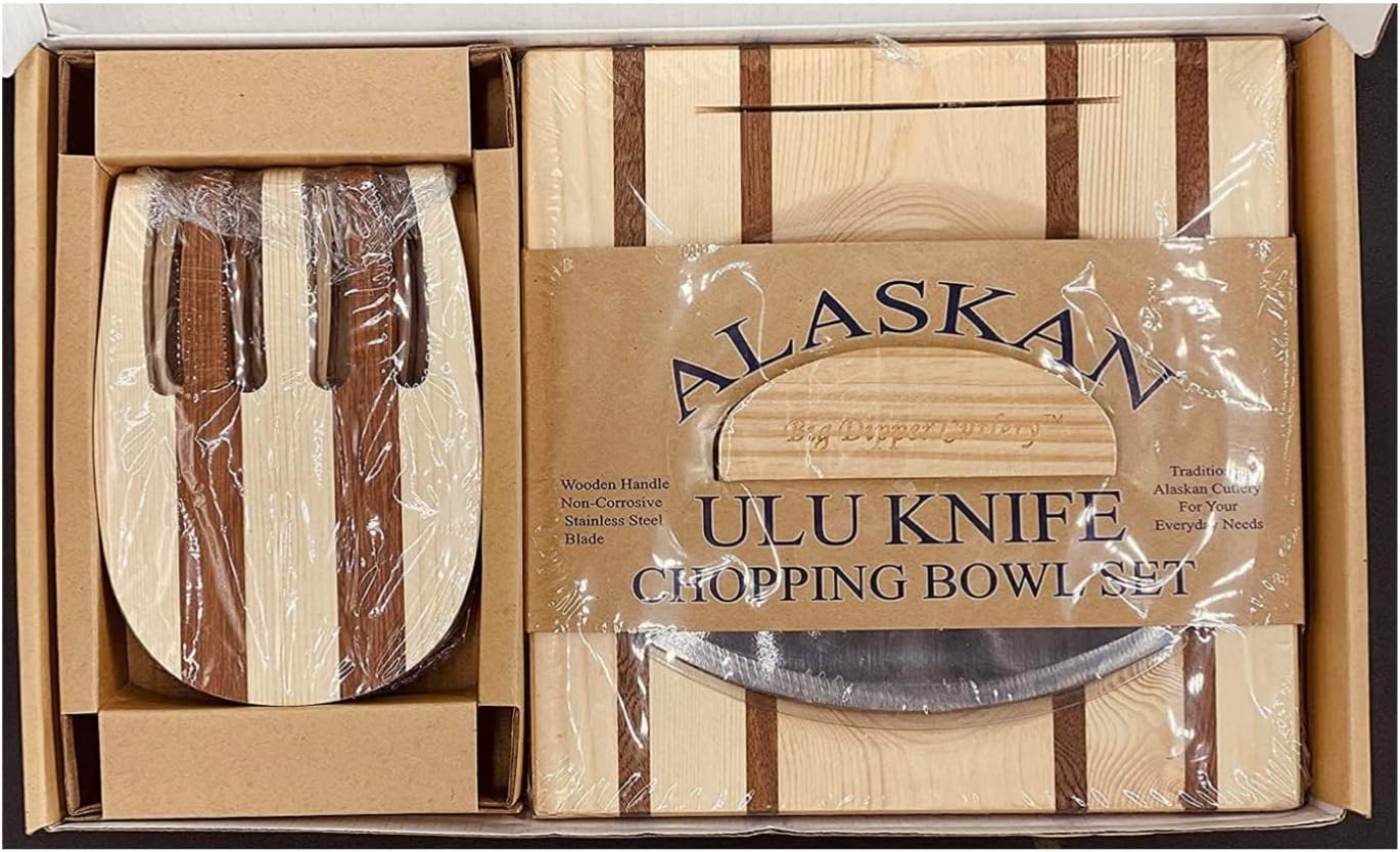 Alaska Ulu Knife and Chopping Bowl with Salad Claws