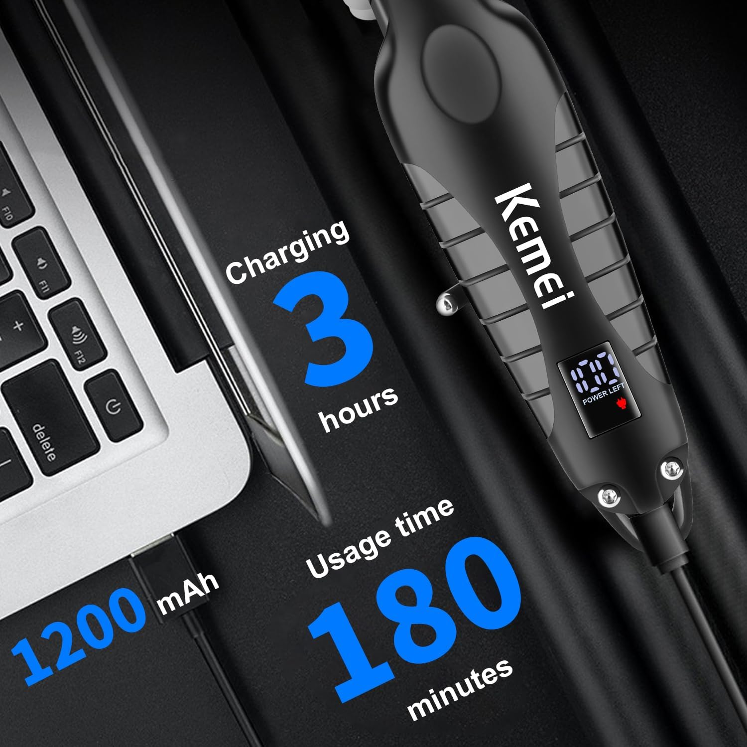 KEMEI Trimmer Professional Cordless Hair Clipper for Men Electric Beard Trimmers Barber Hair Cuttings Kit, Zero Gapped T Blade Trimmers with LCD Display, KM-2293, Black - Image 4