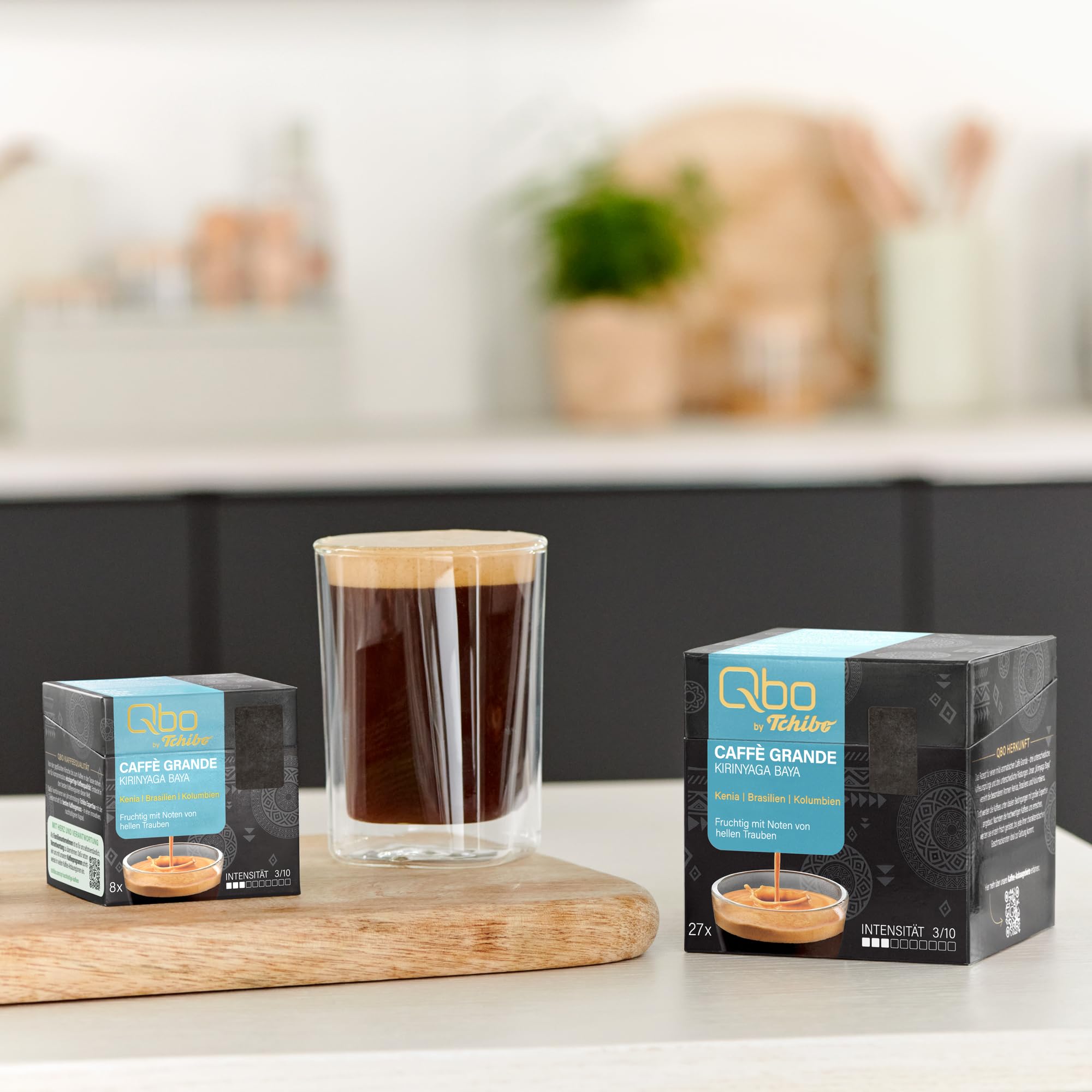 Tchibo Qbo Caffè Grande Kirinyaga Baya Premium Kaffeekapseln, 144 Stück - 18x8 Kapseln (Caffè Grande, Intensität 3/10, fruchtig), nachhaltig & aus 70% nachwachsenden Rohstoffen¹
