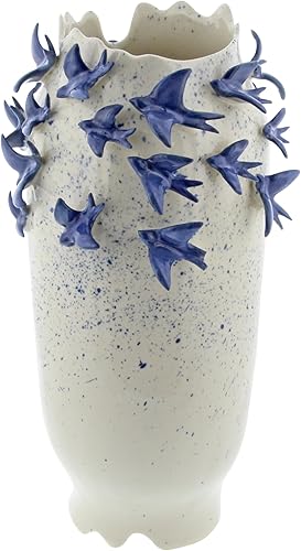 Deco 79 Jarrón decorativo de cerámica para centro de mesa 3D, florero para decoración del hogar, 11 x 11 x 18 pulgadas, color blanco