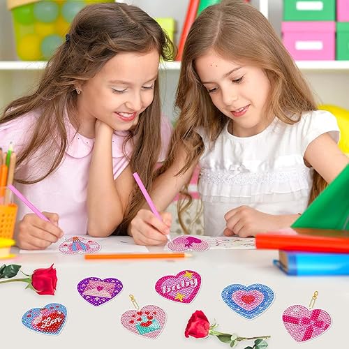 Miniatura 7 de Billbotk 24 piezas de adornos de pintura artística de diamantes para el día de San Valentín, llaveros de arte de diamantes de doble cara, adornos de