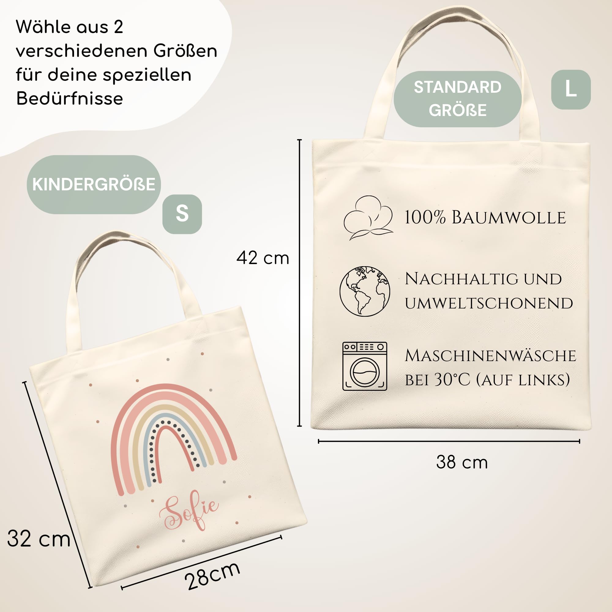 Stoffbeutel Jutebeutel Kindergarten, Wechselkleidung, Jutetasche Hort, Turnbeutel Schule, Sportbeutel Kinder inkl. Textildruck mit Namen nach Wunsch - 4