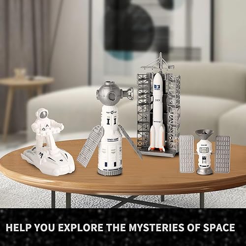 Miniatura 8 de Juguetes de transbordador de exploración espacial, kit de juguetes de explorador espacial, incluye receptores de señal, satélites, astronauta,
