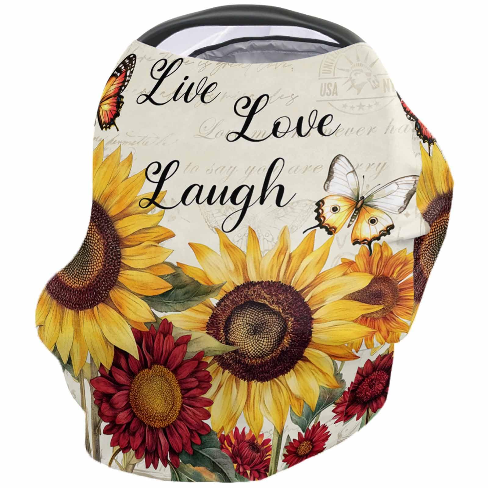 Yellow Red Country Floral Nursing Cover for Breastfeeding Scarf, Vintage Sunflowers Baby Car Covers Super Soft Multi Use for Canopy Shopping Cart Cover Blanket Stroller Cover