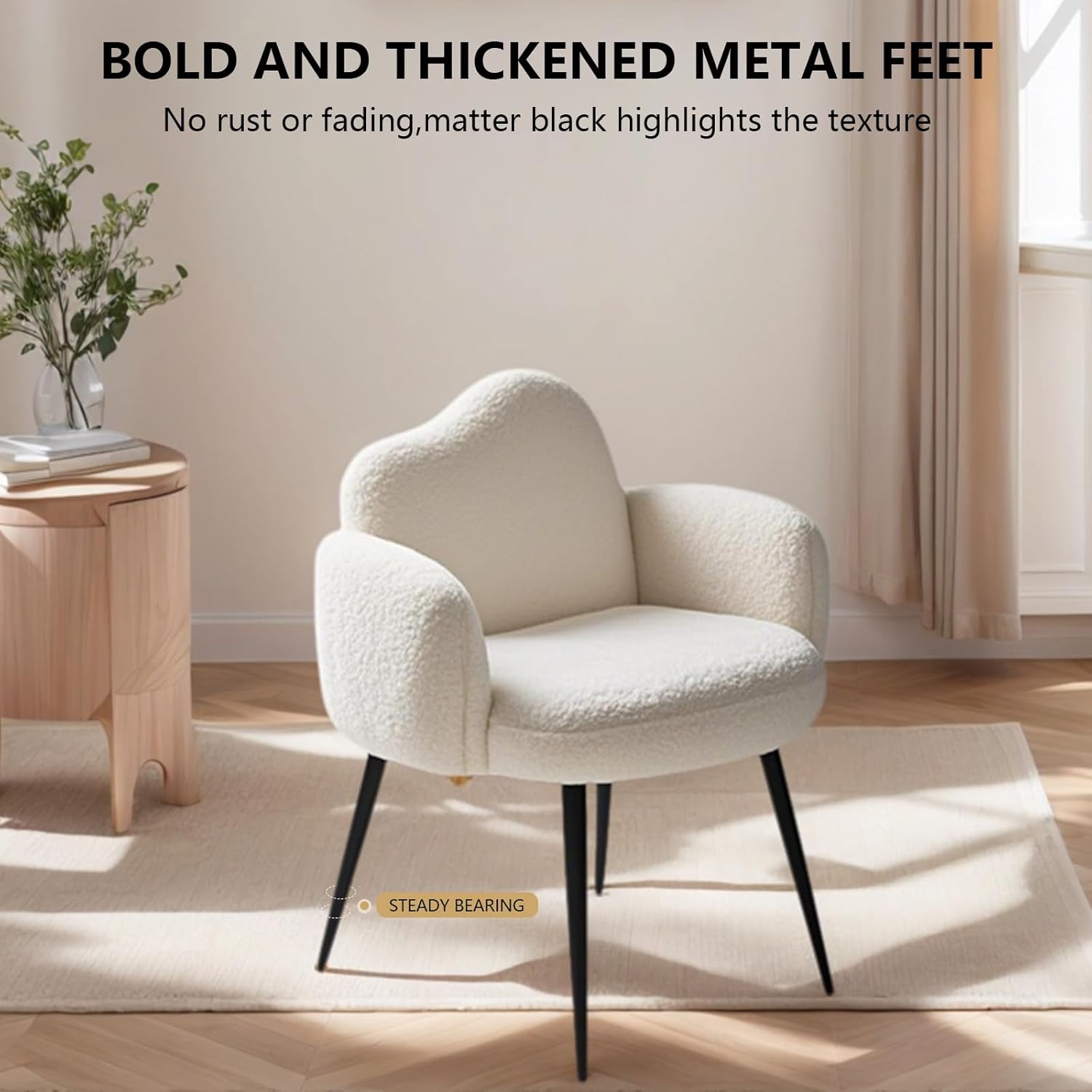 Vanity Chair,Love Seat,Reading Chairs for Adults, Living Room/Bedroom/Balcony/Office Chairs,Comfy Chair with Arm,White Corduroy Fabric,Make Up Chairs,Modern Furniture