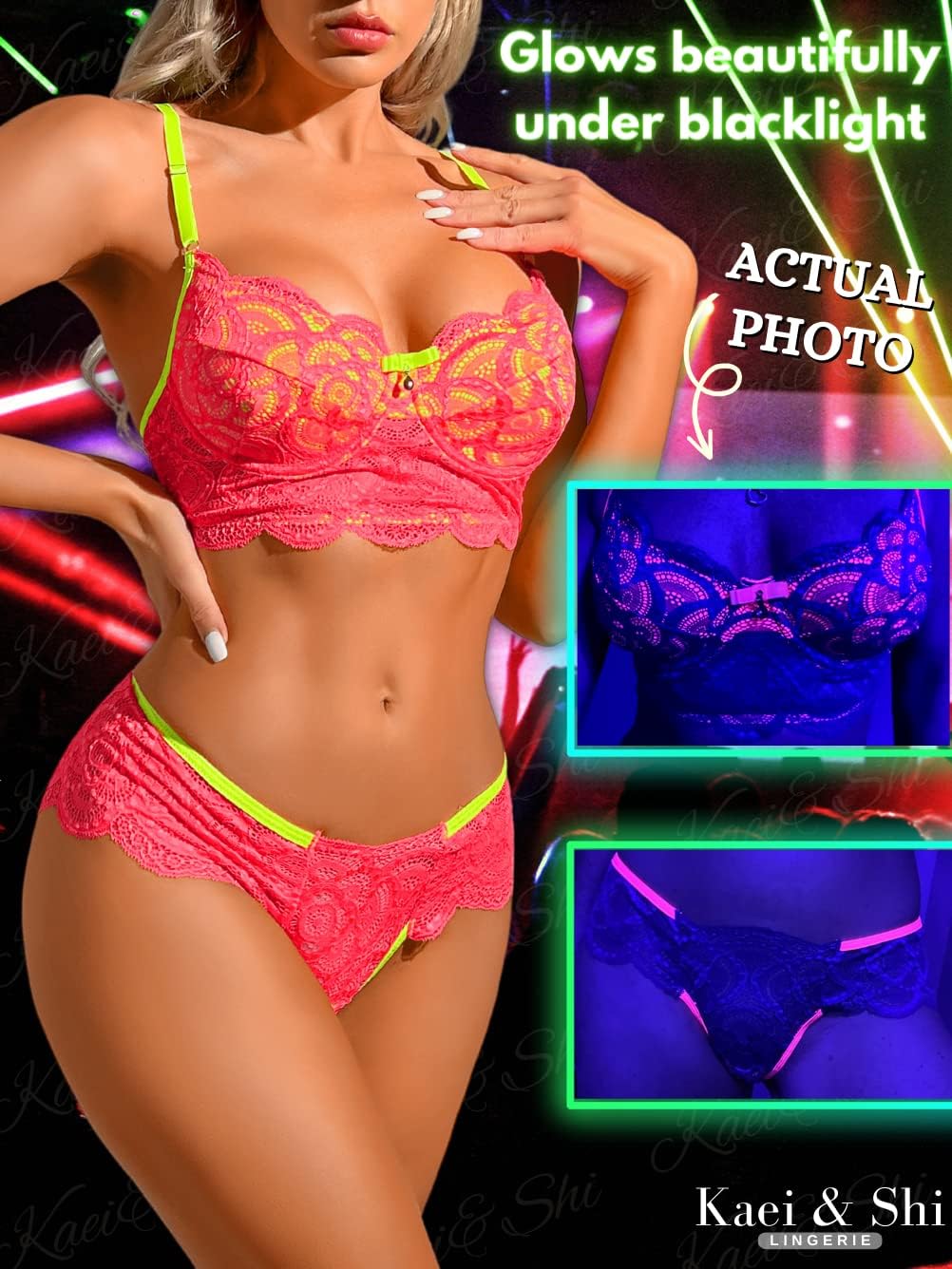 Kaei&Shi Neon Two Tone, Double Layer, High Leg Bottom, 2 Pieces Lingerie
