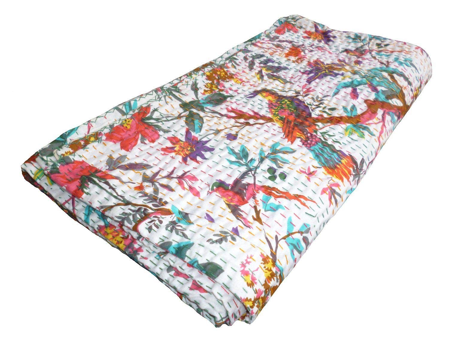 Couvre-lit Kantha en coton contre la chambre terne pour lit double blanc