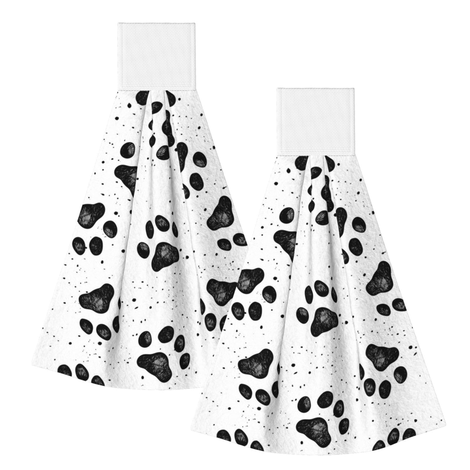 DOPKLNA Dog Paw Pattern, 2 Pcs Hanging Coral Fiber Hand Towels for Bathroom, Absorbent Kitchen Towels