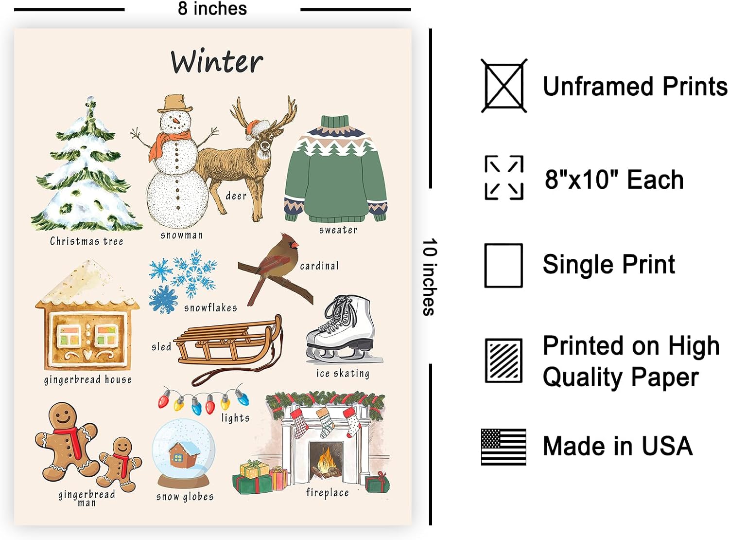 Poster Master Educational Print - Winter Poster - Learning Materials Art - Christmas Snow Wall Design - Gift for Students & Teachers - Decor for Nursery, Classroom or Playroom - 8x10 UNFRAMED Wall Art