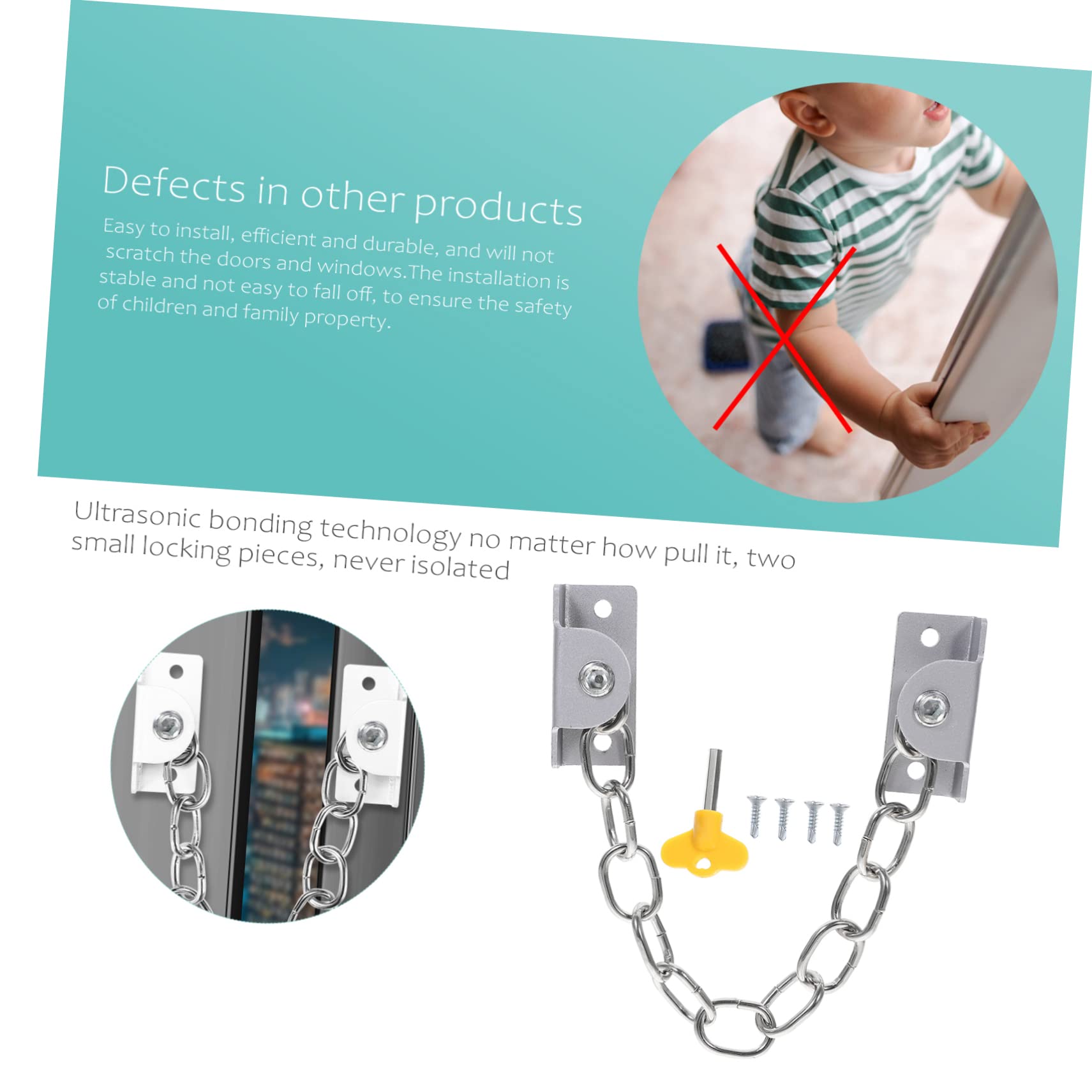 SEWACC Stainless Steel Window Locks Safety Chain Door Locks Child Proof Door Window Chain Guards