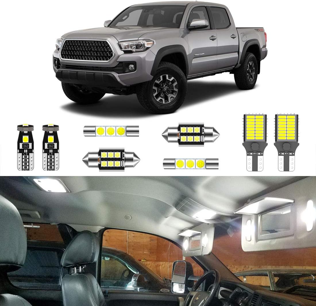 11PCS Super Bright White LED Interior Light Kit Package for Toyota Tacoma 2016 2017 2018 2019 2020 2021 2022 + License Plate Lights + Back Up Reverse Lights and Install Tool