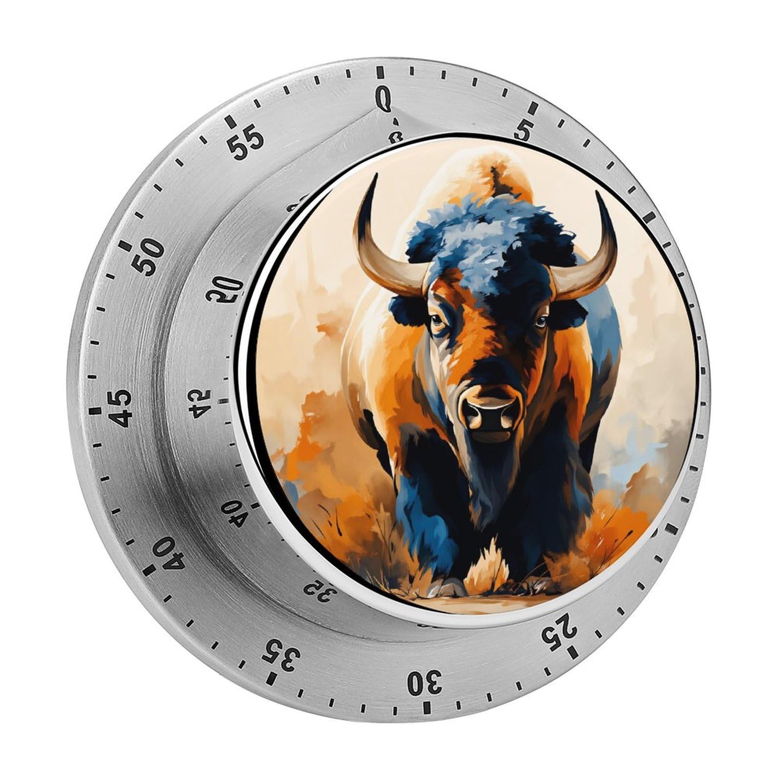 Colorful Watercolor Bison 60 Minute Wind Up Timer,Visual Mechanical Magnetic Timer with Loud Alarm for Kitchen
