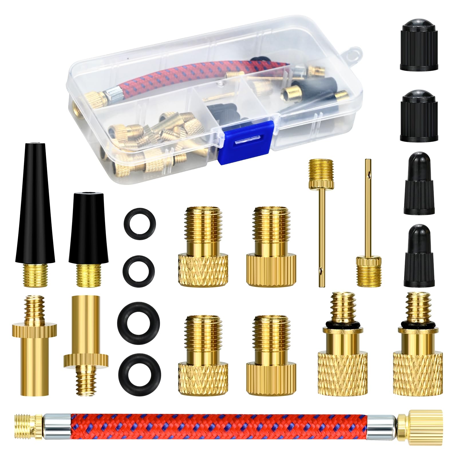 Fahrradventil Adapter Set, 21 Stück Fahrrad Ventiladapter Ventil Adapter, Französisches Ventil Adapter, Autoventil Adapter, Kompressor Ventil Adapter, Flickzeug Fahrrad, Luftpumpe, Ballnadel (A)