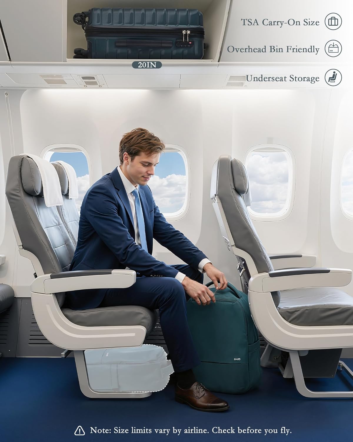 Coolife Luggage Sets 3 Piece, 20In Carry On Luggage with Spinner Wheels PC Hardside Suitcase Set with Travel Backpack (Teal blue, Backpack/TB/20) - Image 9