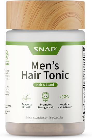 Snap Supplements Men's Hair Tonic, Vitamins for Men with Biotin, 60 Capsule | Nutritional Support for Hair, Skin, Nails & Beard with Kelp, Bamboo, Collagen Peptides, Horsetail, Non-GMO, Gluten-Free