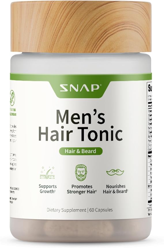 Snap Supplements Men's Hair Tonic, Vitamins for Men with Biotin, 60 Capsule | Nutritional Support for Hair, Skin, Nails & Beard with Kelp, Bamboo, Collagen Peptides, Horsetail, Non-GMO, Gluten-Free
