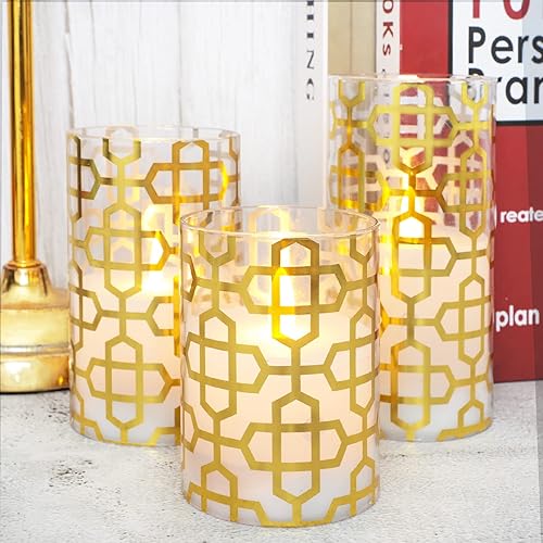 Silverstro Velas eléctricas de estilo moderno parpadeante para ventana de auditorio, velas LED doradas de cera real con control remoto, decoración