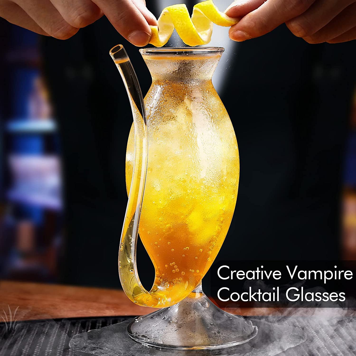Melbify Vampire Cocktail Glass | Set of 6 | 200 ML | Glass Sipper with Straw | Cocktail Glasses with Straw | Cocktail Drinking Glass with Build Straw | Big | Giant Size 2
