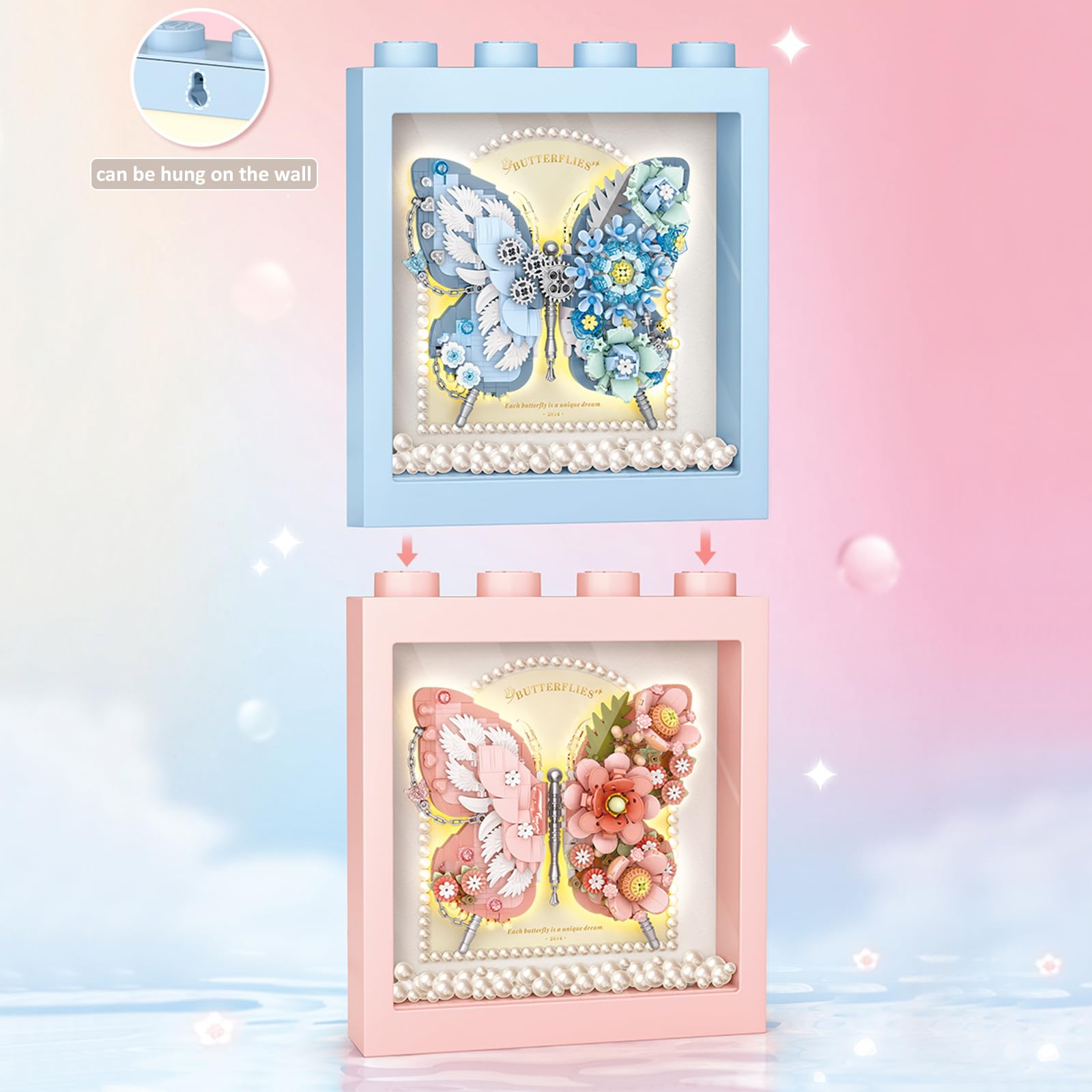 MEIEST Butterfly Picture Frame Building Blocks Set,Creative Flowers Building Set including Exquisite Frame,Fantasy Building Bricks Toys,Home Decor (Blue) - Image 4