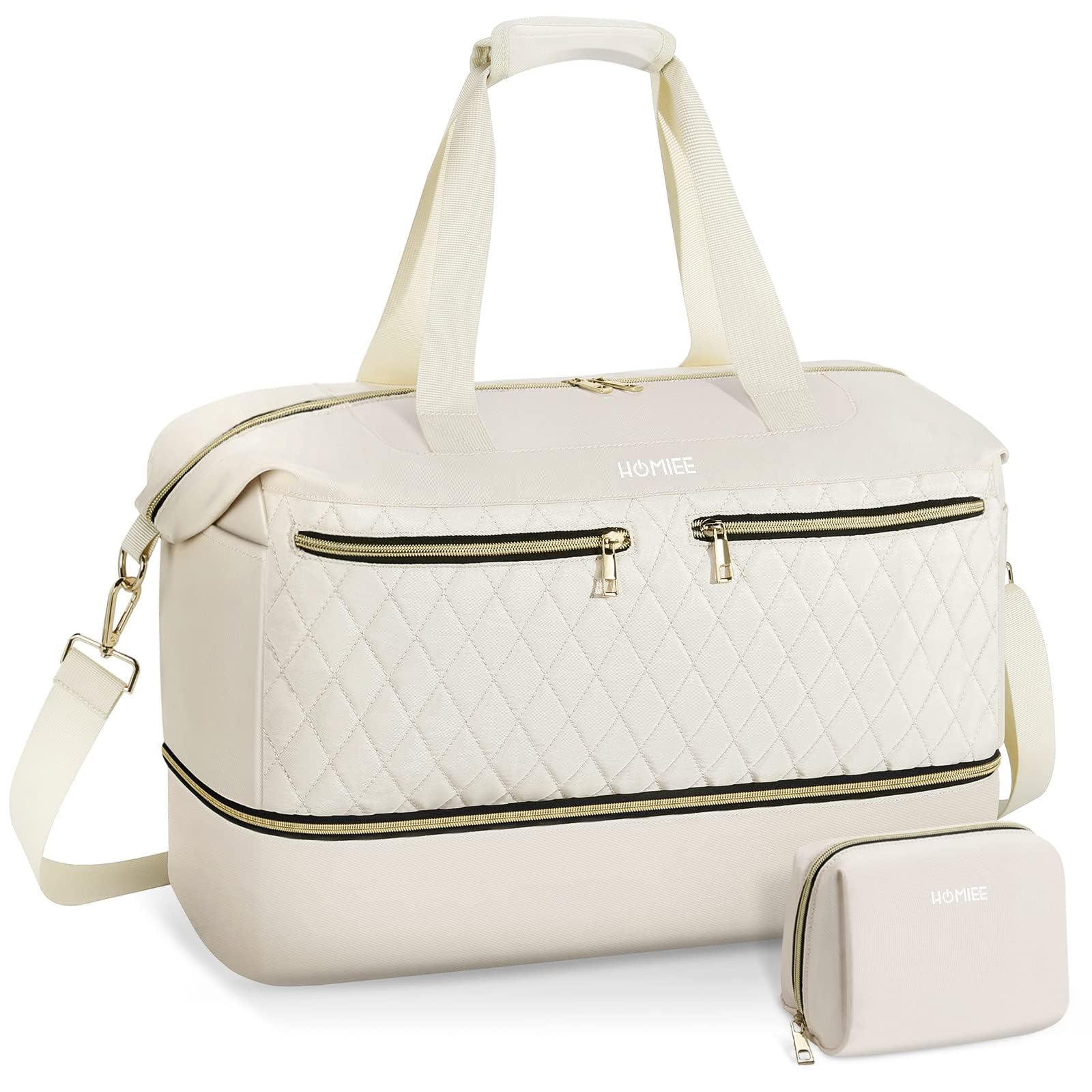 HOMIEE Gym Bag Travel Duffle Bags for Women Weekend Overnight Bags with Toiletry Bag Large Waterproof Holdall Hospital Bag with Wet Pocket for Gym, Yoga, Travel, Beige