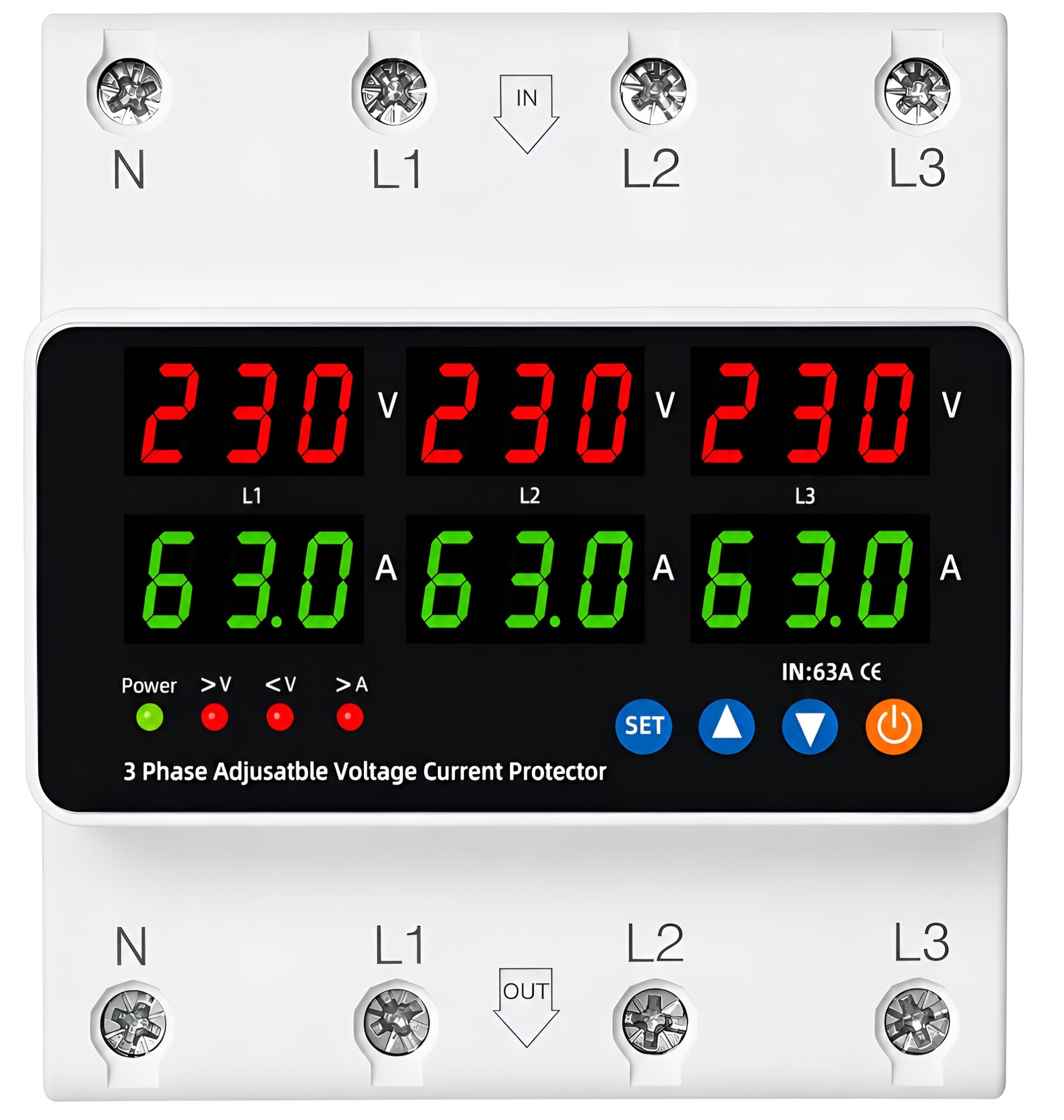 XPR3SS 100A 3 Phase Adjustable Voltage & Current Protector | DIN Rail Over Voltage Under Voltage Over Current Protection Relay | Auto Recovery | Phase Sequence & Unbalance Protection | LED Display-picture-13