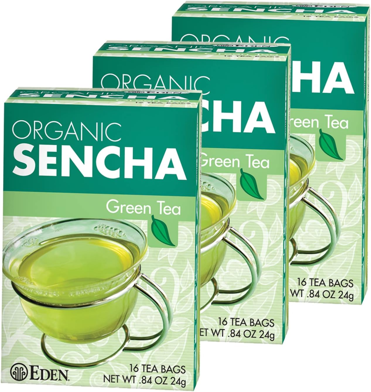Eden Organic Sencha Green Tea, Japanese, Uji Cha, 16 Unbleached Manila Tea Bags/Box (3-Pack)
