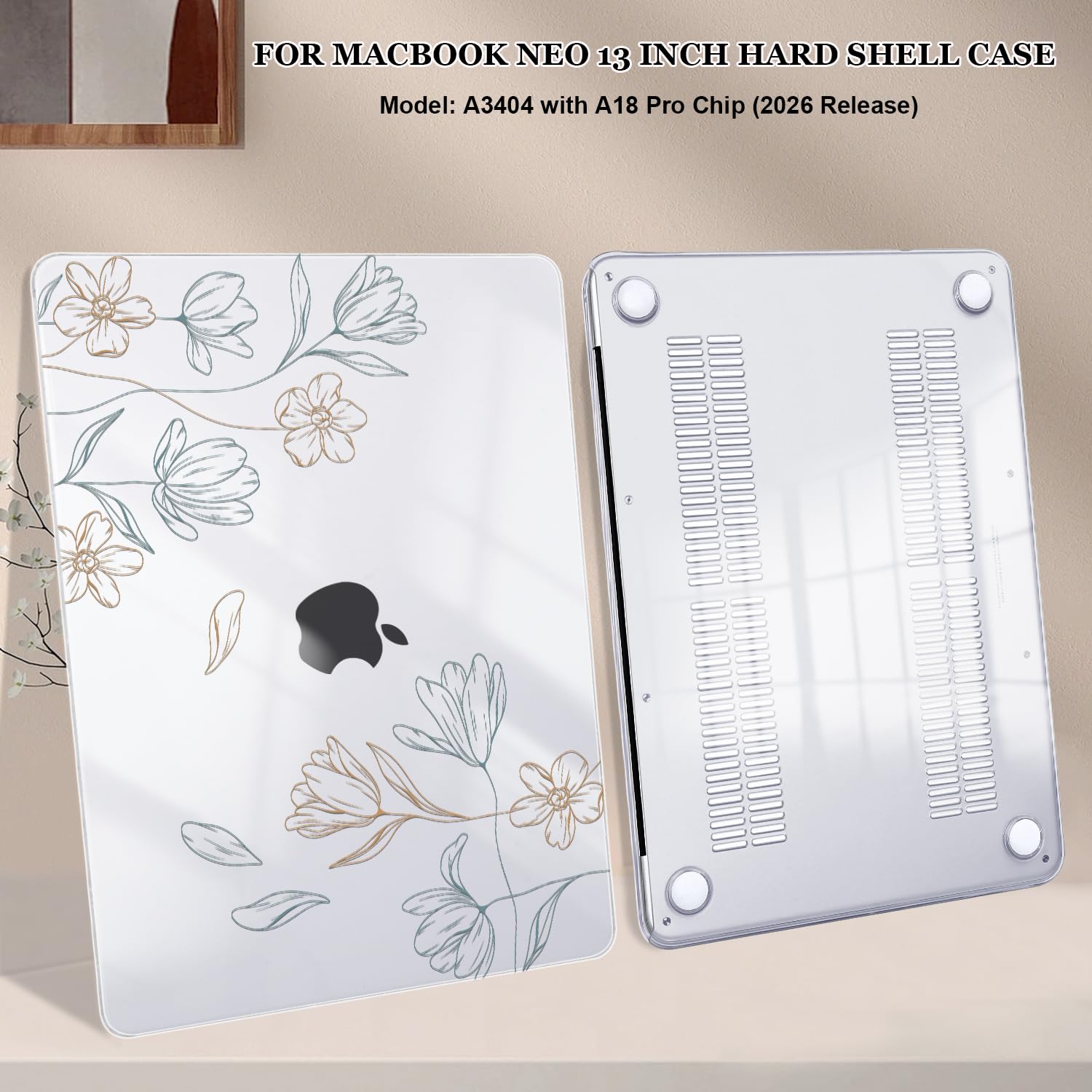 Compatibile con MacBook Neo 13" Custodia 2026 (modello A3404), motivo stampato custodia rigida per laptop con copertura per tastiera e pellicola per schermo, custodia protettiva in plastica