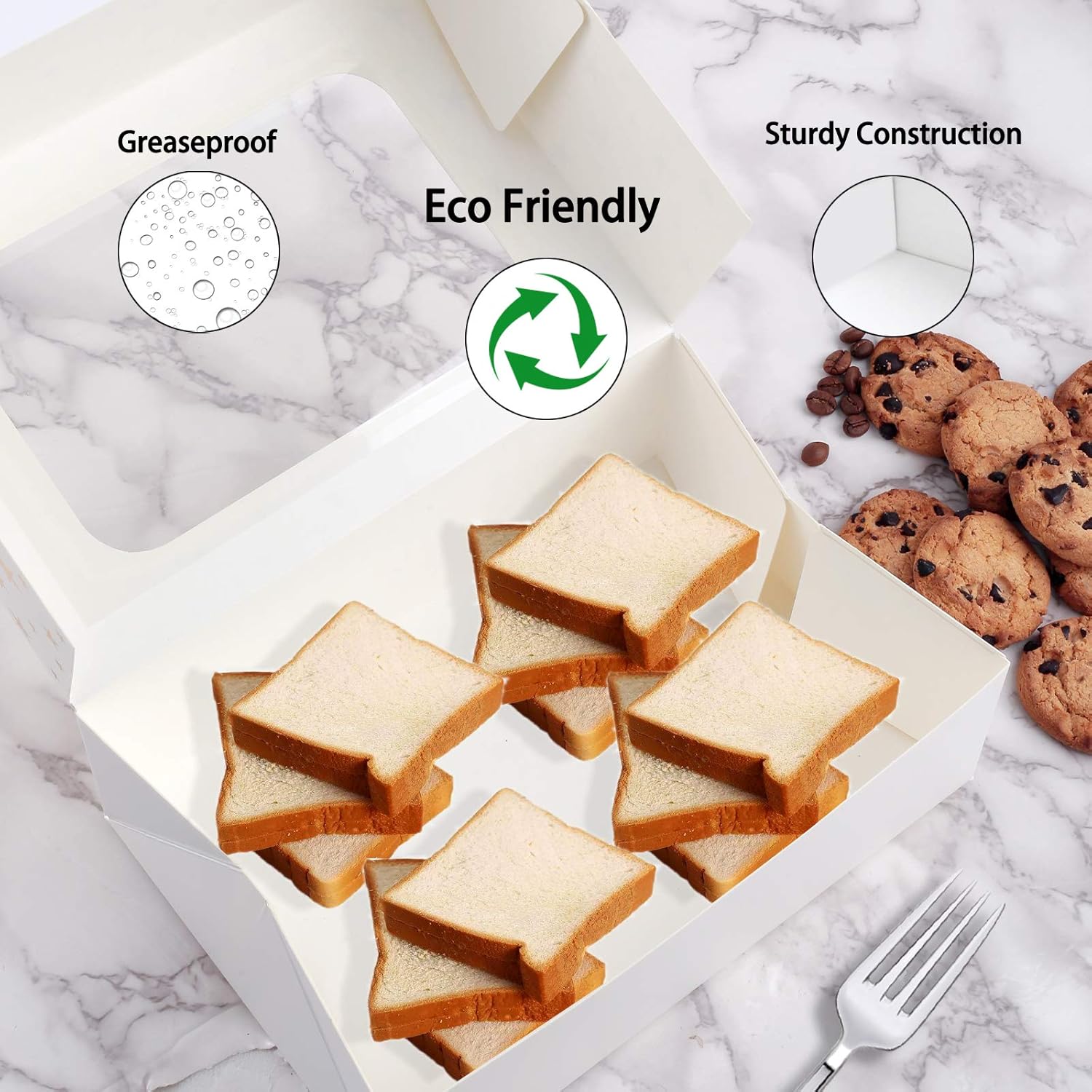 CHOUNYEE 24 PCs Gold Cookie Boxes with Window for Treat and Pastry, 9x6.2x3in White Bakery Boxes for Gift Giving,Christmas Chocolate Covered Strawberries, Dessert, Donut, Mini Cake Packaging Boxes