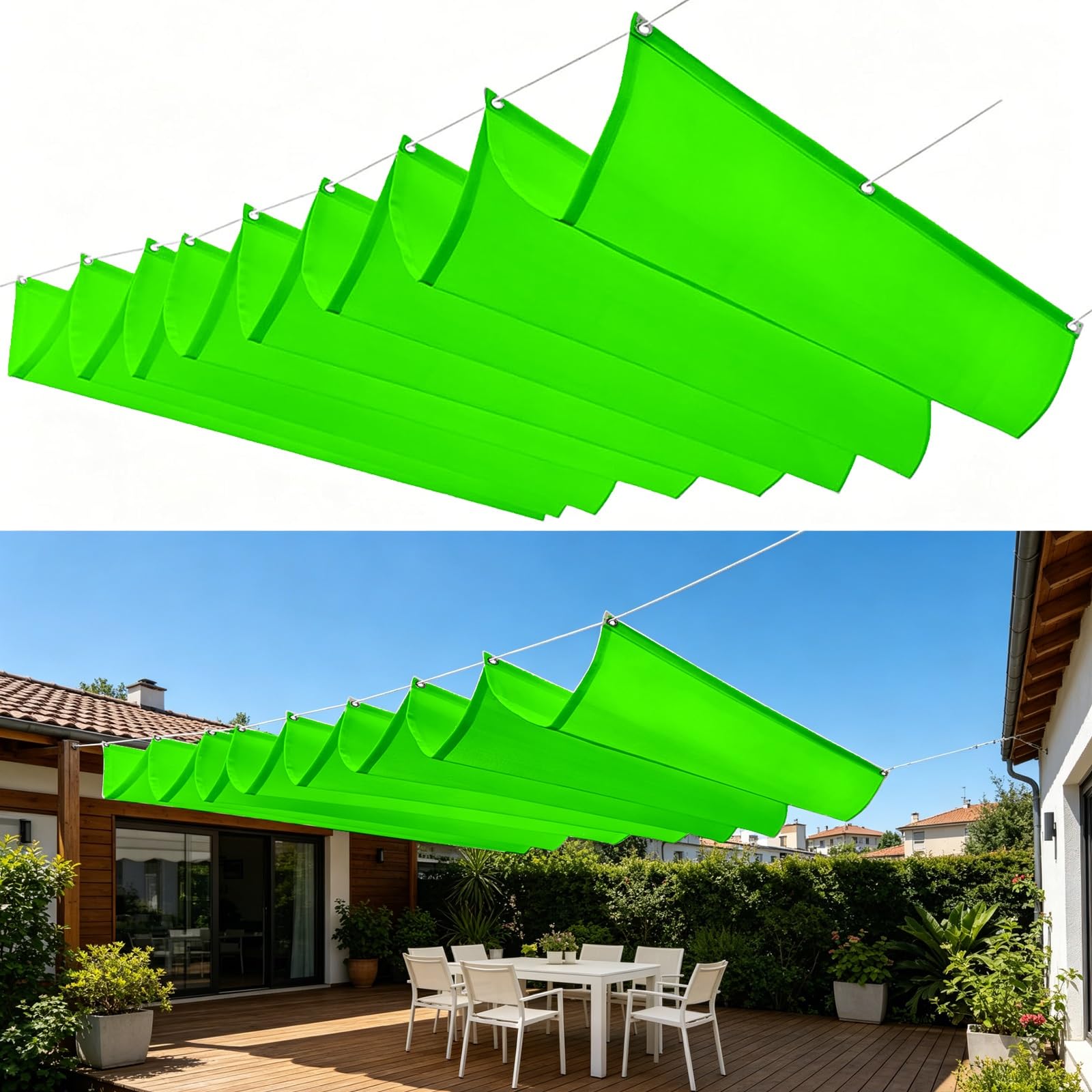 Ersatzdach für 1.6 x 4 m Verstellbar Sonnensegel Welle Schattenabdeckung Segeltuch Markise Wasserdicht Sonnenschutz Uv-Schutz für Garten Pergola Balkon Terrasse, Zart Grün