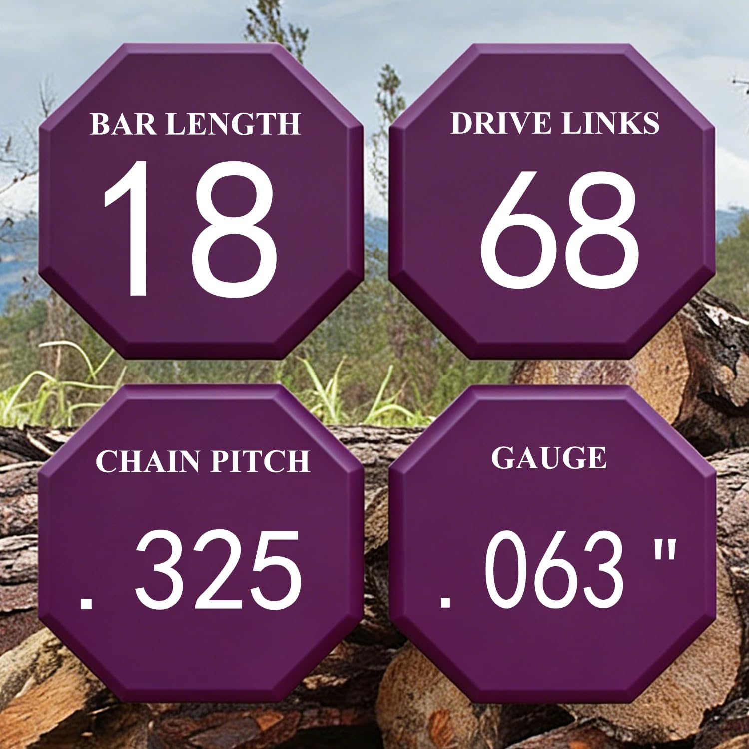 5 Pack 18 Inch Chainsaw Chain .325" Pitch .063'' Gauge 68 Drive Links Fits Stihl MS250 MS251 MS210 MS230 26RS68, V68, L68 and more.