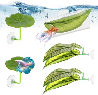 5PCS Betta Fish Hammock Soft Aquarium Decor Plastic Plant Leaf BettaTube Tunnel Tank Decor Aquarium Hideout with Suction Cup Lightweight and Realistic Resting Spot Fish Toy for Sleeping Resting
