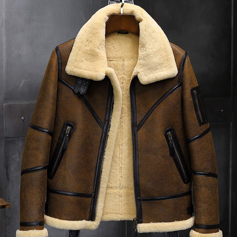 Denny&Dora Mens Shearling Jacket B3 Flight Jacket Sheepskin Aviator Winter Coat Fur Bomber Leather Jacket product thumbnail 7