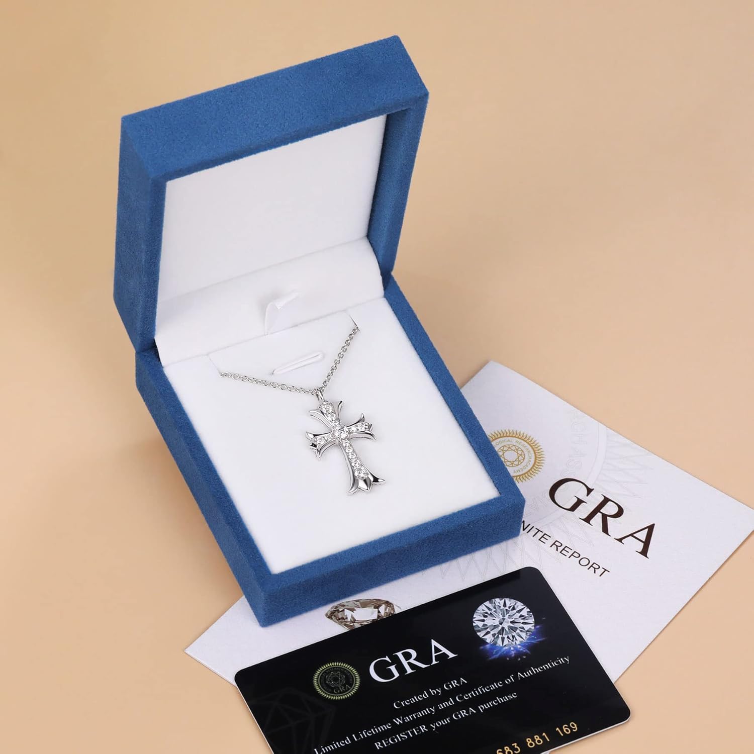 Ladylike Moissanite Cross Pendant Necklace 0.76ct 925 Sterling Silver Cross Necklace Halloween Christmas New Year Easter Gift for Women, 16+2+2 inch chain