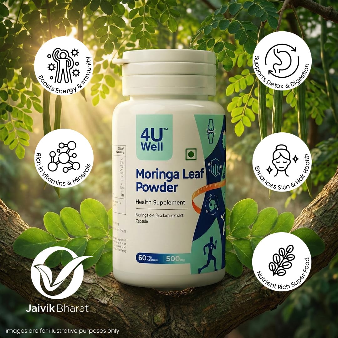 4UWell Moringa Leaf powder 500mg Capsules | High Protein, Iron & Calcium | Immunity, Energy, Detox & Vitality Support | Natural Superfood Daily Nutrition Supplement – 60 Capsules — Amazon image 3