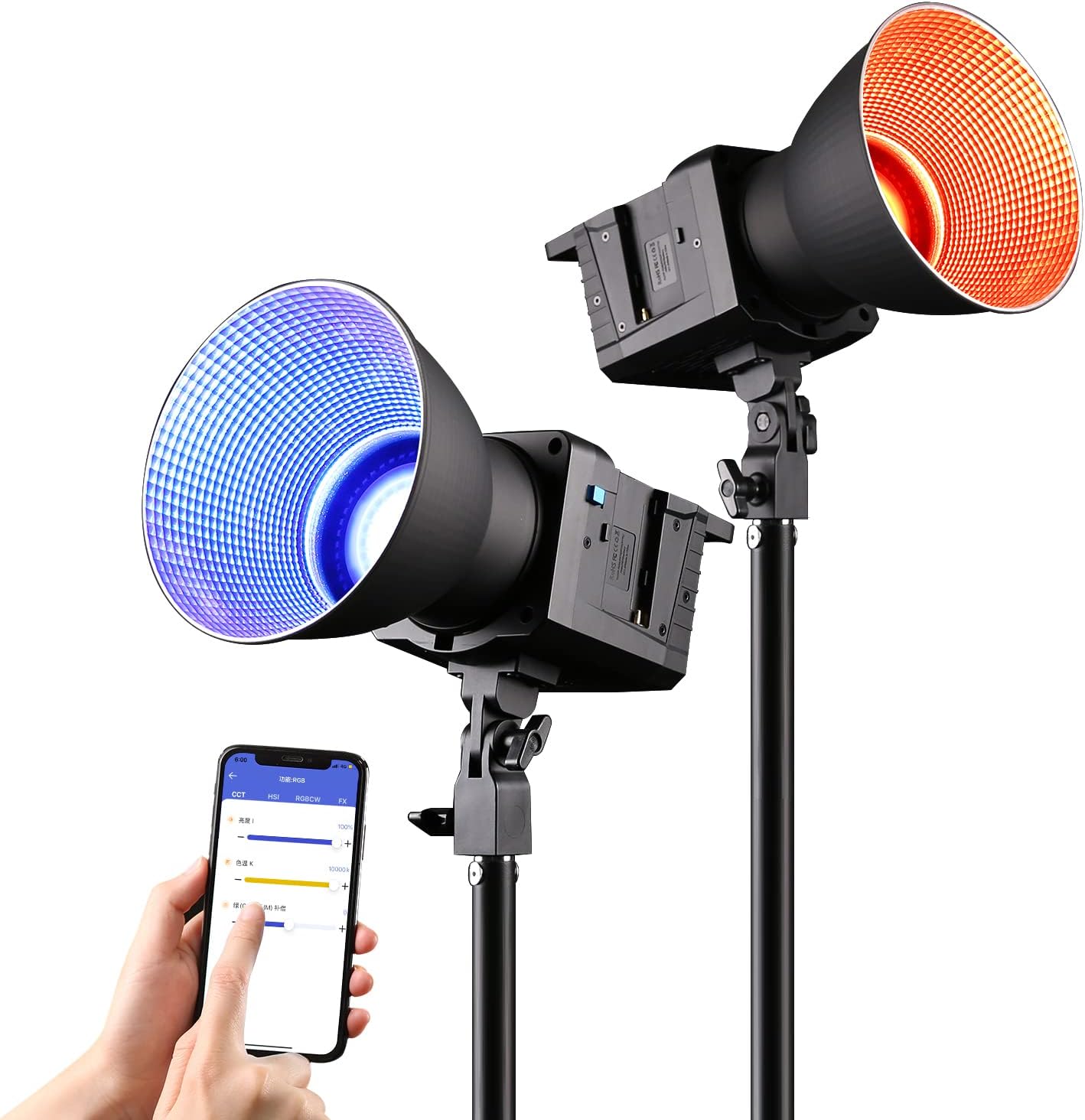 100(W) RGB Video Light 2800K-10000K,P100-RGB 360° Full Color Continuous Lighting, 43700 Lux /0.5m, CRI 96+, TLCI 95+ with APP Control/Remote Control. Studio Light for Film Recording