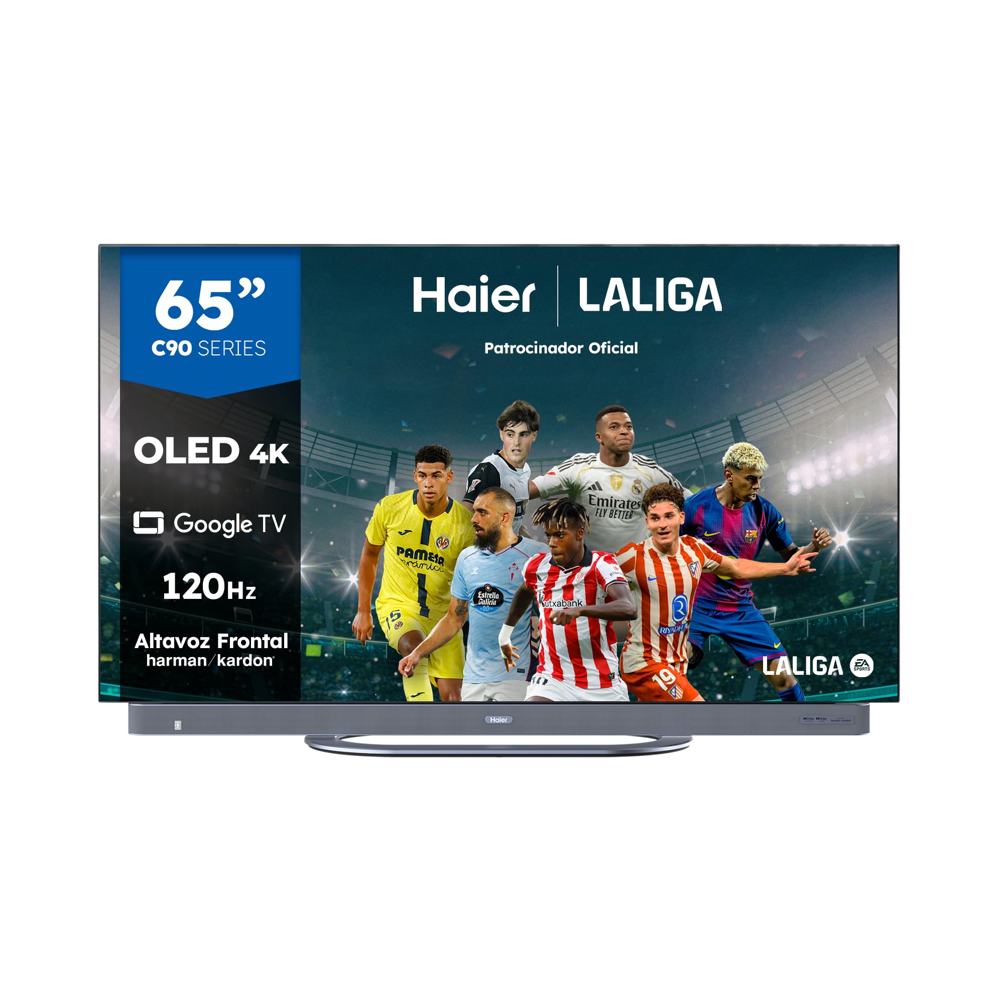 Haier OLED Harman Kardon 4K UHD H65C900UX - 65", Smart TV, Google TV, Dolby Atmos y Dolby Vision, HDR 10, Smart Remote Control, Google Assistant, Bluetooth 5.1, DBX TV, HDMI 2.1 x 4, Sin Marcos, 2024