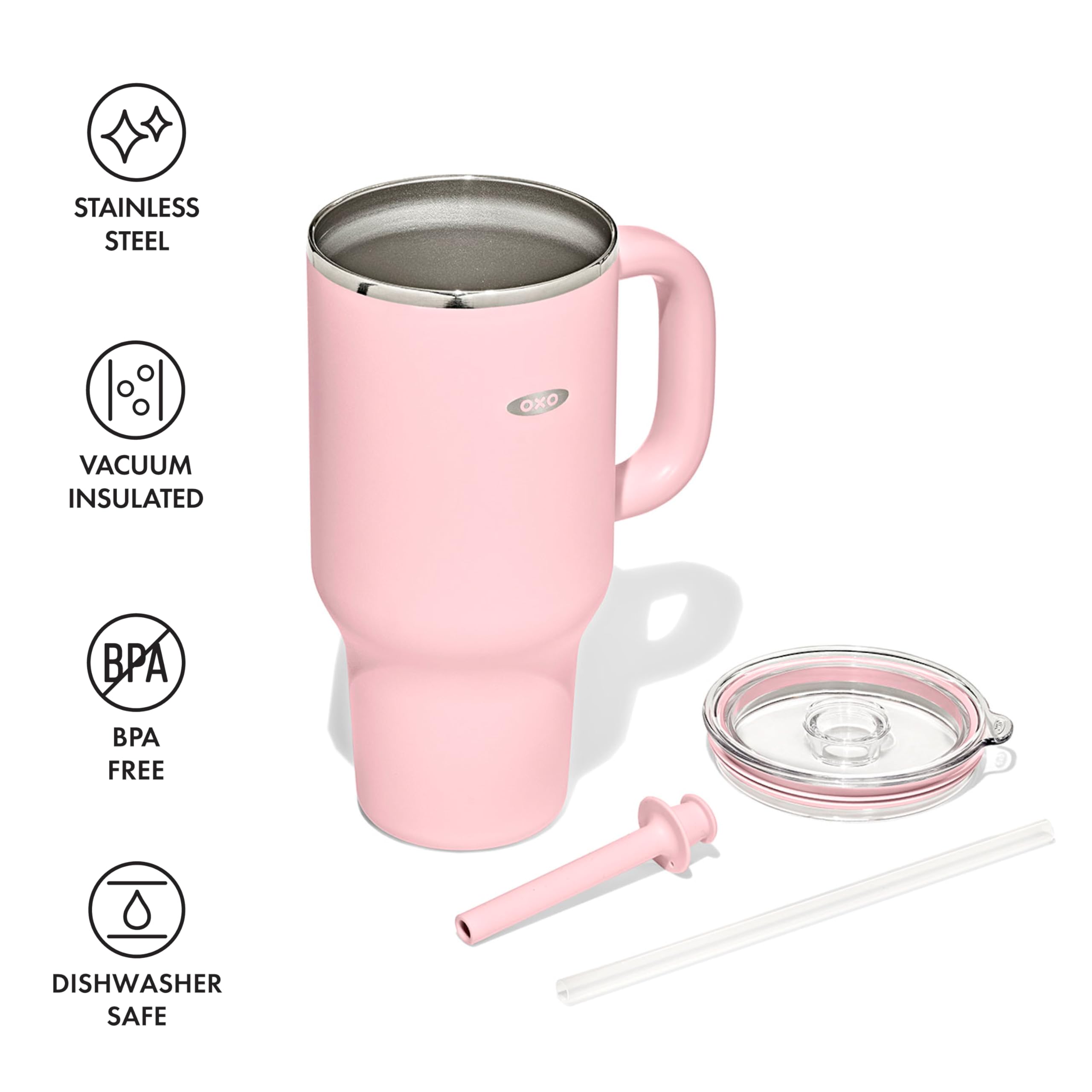 OXO Strive XL Tumbler With Handle - 32 Oz Vacuum Insulated Stainless Steel, Rose Quartz Color - View #9