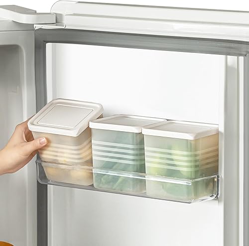 Poeland Paquete de 3 cajas organizadoras de refrigerador, contenedores de almacenamiento para puerta lateral de refrigerador con tapa, organizador