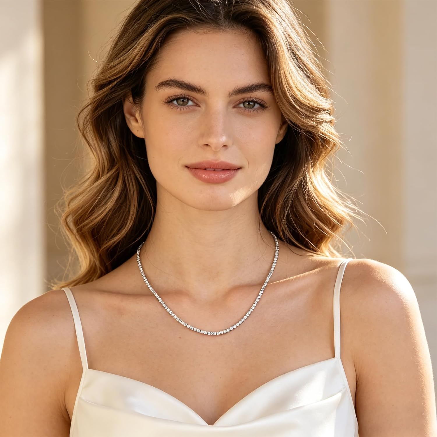 BREN 2mm Tennis Necklaces for Women Men - 18K White/Yellow Gold Plated Cubic Zirconia Choker Chain - 5A Cubic Zirconia Classic Round-Cut Diamond Simulant Necklace Tennis Chain Size 16-18 Inch