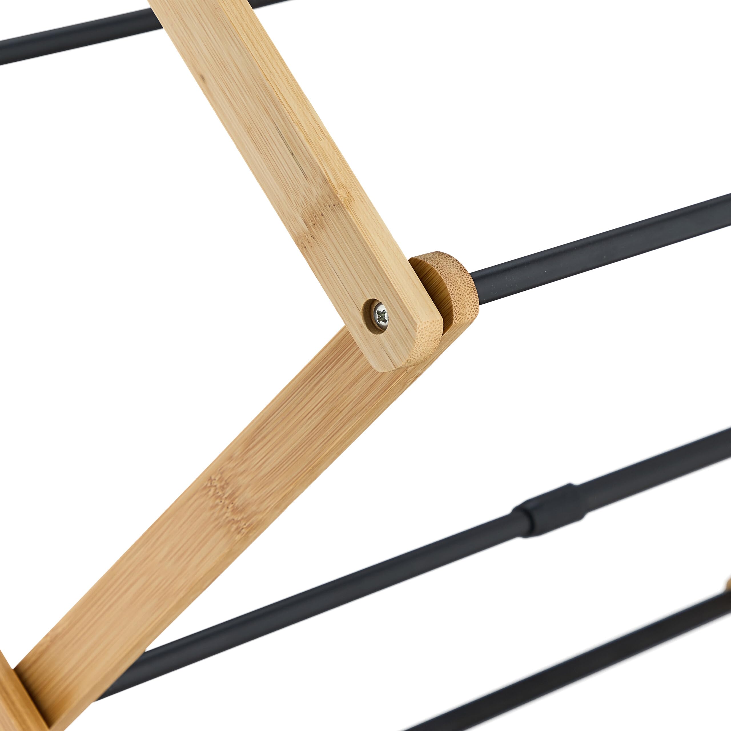 Relaxdays Stendibiancheria Pieghevole, Stendino Verticale a Torre, 11 Aste, Mollette, 105x43-75x37 cm, bambù e Acciaio