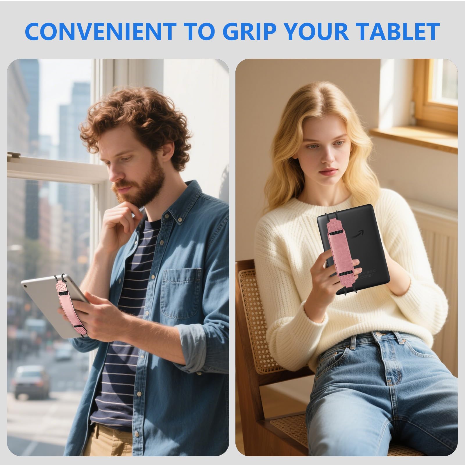 HoYiXi Uniwersalny miękki pasek na rękę do 6-7 calowego czytnika e-booków/tabletu, kompatybilny z Kobo/PocketBook/Tolino/Sony/Paperwhite/Nook, pasek na rękę o wysokiej elastyczności do tabletu, różowy