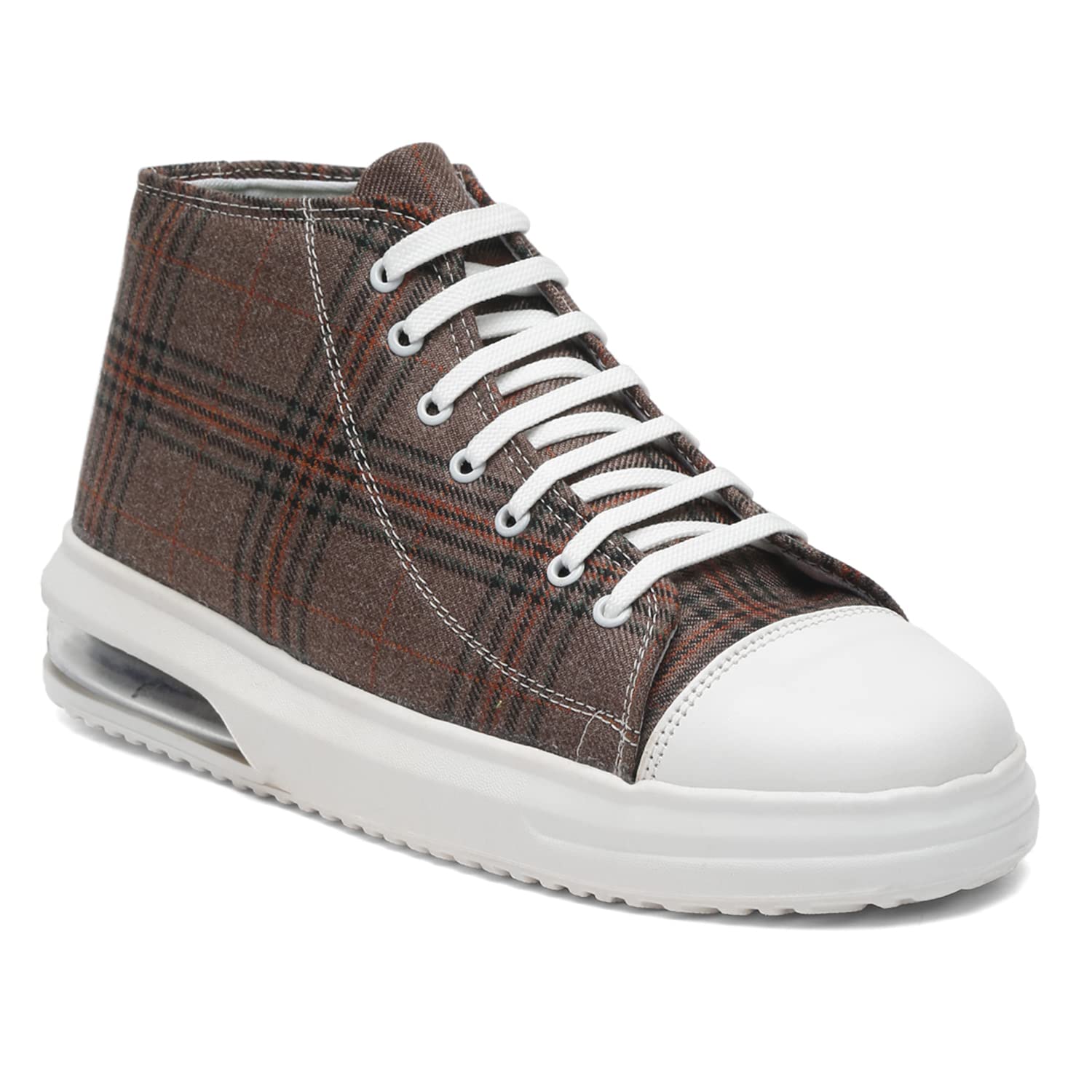 MUTAQINOTI Saddle Brown Mens Canvas Sneakers Lightweight Cushion Style Checkered Shoes for Boys Ideal for Running Walking Office Dancing (SNKPPCKBB) (Size- UK 9) (B0BW63JMXW) Amazon Price History, Amazon Price Tracker