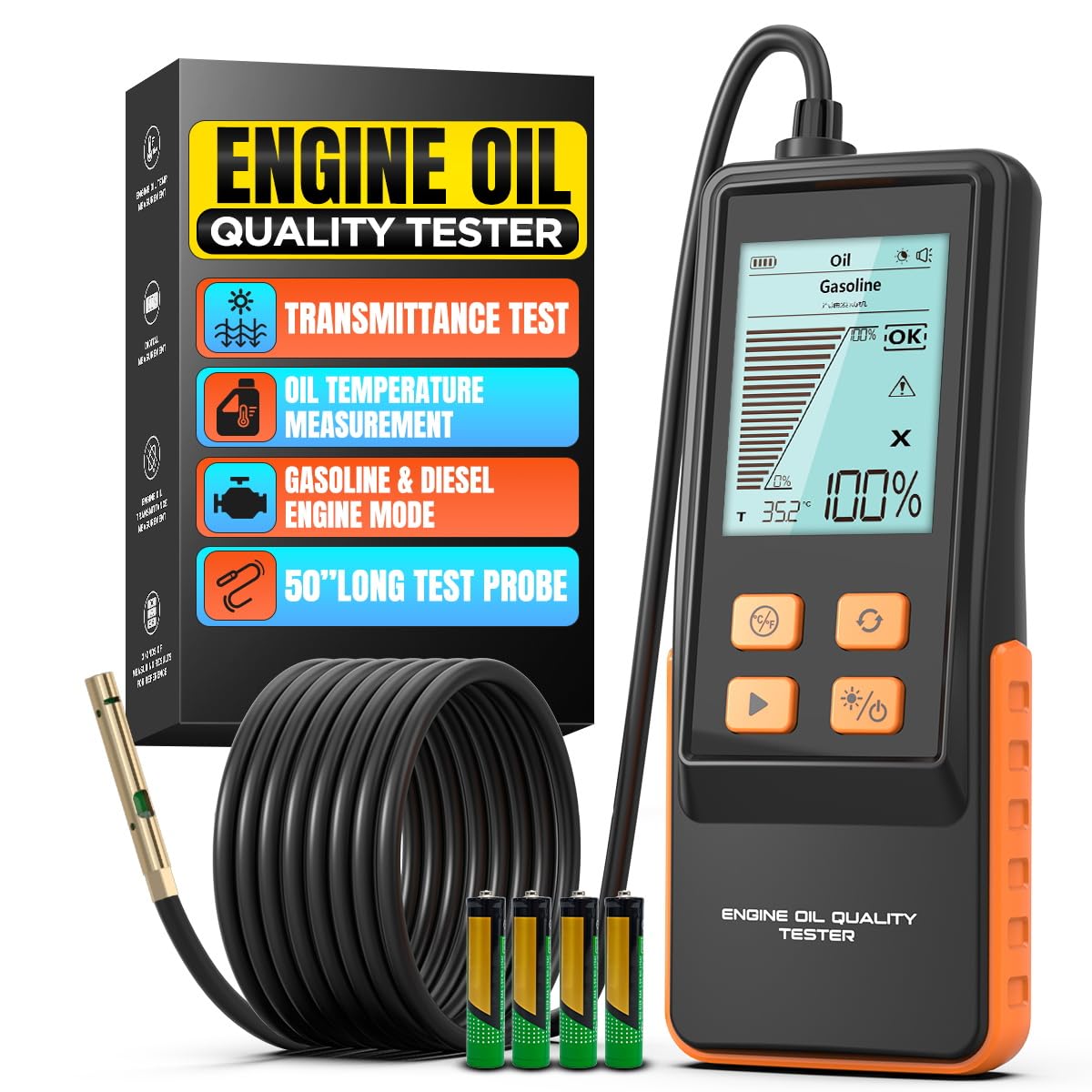Engine Oil Quality Tester with 50” Long Test Probe Gasoline & Diesel Engine Oil Tester High-Precision Transmittance/Temperature Measurement, for Motorcycle,Automotive Professional Diagnostic Tools-image-18